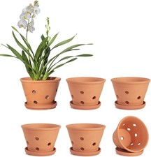 vensovo 10CM Terracotta Orchid Pots with Holes and Saucers - 6 Pcs Small Clay O