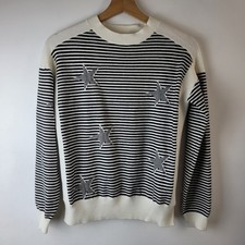 M&S Women Size S Black white Stripe Star Knit Jumper Sweater Top Smart Casual