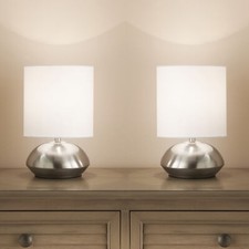 Twin Pair Touch Table Lamps Dimming Stages and Chrome Base White Light Shade