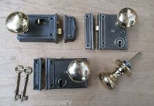 OLD VINTAGE STYLE CAST IRON PERIOD HOME COUNTRY RIM DOOR LOCK KNOB HANDLE