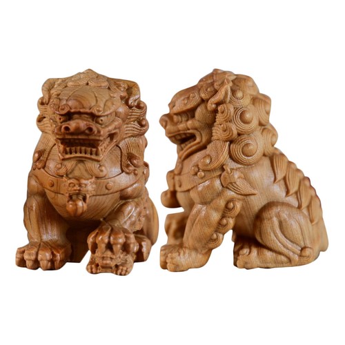 Khaki wooden lion ornament - wooden,