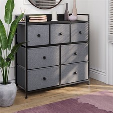 SALE 7 Drawer Fabric Drawer Chest Bedroom Storage Unit Grey & Black