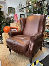 Laura Ashley Southwold Brown High Backet Leather  Winged Armchair