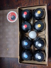 Vintage Carpet Bowls B&A Banda - Complete set of 8 Bowls, the Jack & the Rules