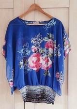 New Without Tags Ladies Blue Pink Floral Pattern Sheer Top Blouse Shirt Size 12