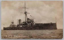 HMS DREADNOUGHT (1906) Royal Navy Battleship RP Postcard, Postmarked 1906