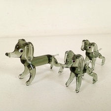 3 x Miniuature Art Glass Dachshund Sausage Dog Ornaments Smoke Grey