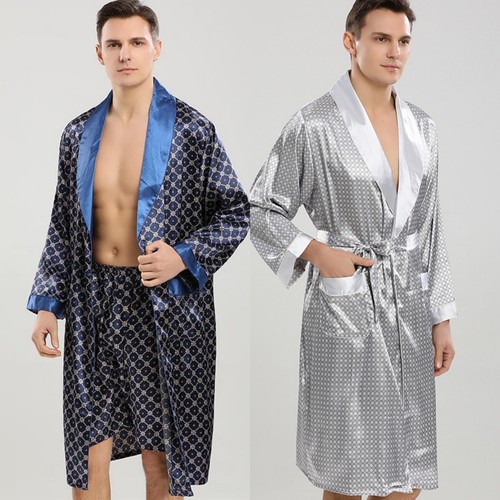 Men long satin silk robe - men,
