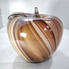 Large Art Glass Swirl Design Apple Ornament / Paperweight See Desc