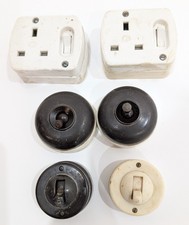 4 x Vintage Toggle Light Switches 2  sockets Vitreous/ Bakelite Crabtree MK