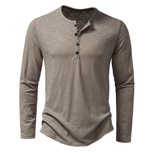 Mens solid button - henley, t