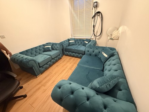 Teal velvet chesterfield sofa - teal,