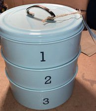 KitchenCraft Living Nostalgia 3-Tier Metal Cake Storage Tin 22x27cm Vintage Blue
