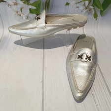 OUI Ladies UK 6 EU 39 SHOES Flat Silver Leather Pointed Backless Slip On Loafer
