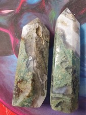 2 Small Moss Agate Tower