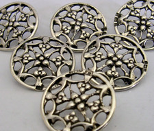 SIX LARGE ENGLISH STERLING SILVER ART NOUVEAU BUTTONS 1900 ANTIQUE