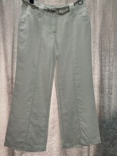 Ladies M&S PER UNA White Wide Leg Linen Trousers Size 14s Belted And Lined
