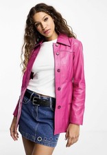 Hot Pink Leather Jacket Women