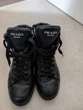 PRADA Men's Black Hightop Leather Sneakers UK 9.5
