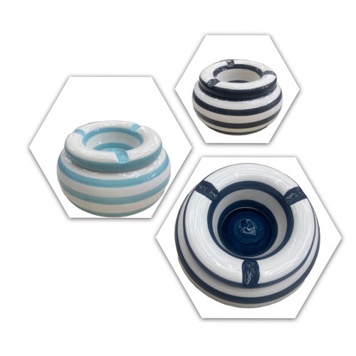 Ceramic stripy round ash tray - ash,