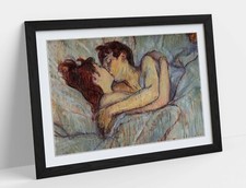 TOULOUSE LAUTREC IN BED THE KISS -ART FRAMED POSTER PICTURE PRINT ARTWORK- BEIGE