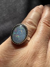 Vintage Maker 835 Mark  Silver Black Opal Triplet  Ring -UK Size K