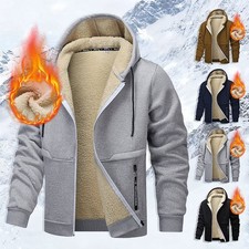 Mens Sherpa Fleece Fur Lined Winter Hoodie Warm Jacket Thick Hooded Full Zip