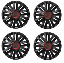 FITS VW GOLF  WHEEL TRIMS HUB CAPS PLASTIC COVERS FULL SET 15" INCH BLACK RED