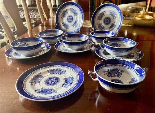 Set spode blue white soup - 6,