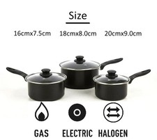 6x PC CARBON STEEL BLACK Cookware Set NON-STICK Saucepan Pot KITCHEN Glass Lid