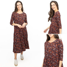 Womens Seasalt Burgundy Dress Tiered Line Strokes Midi Floral Breon Pink