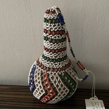 African Art Old Tribal Beaded Gourd Rattle Estate of J Burton Conservationist 