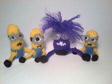 KNITTING PATTERN 652: MINION STYLE FINGER PUPPETS: BOB, STUART, KEVIN, EVIL.