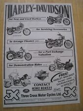 HARLEY DAVIDSON THREE CROSS MOTOR CYCLES LTD ADVERT A4 FILE 22