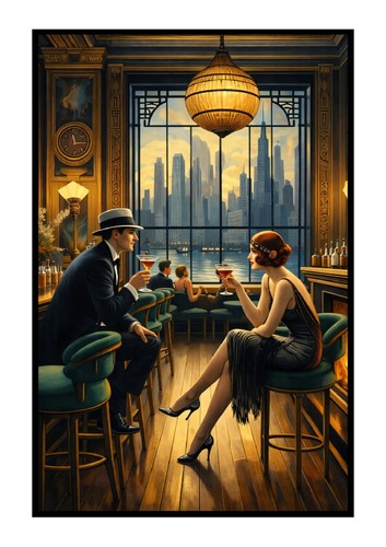 Art deco cocktail lounge print - art,