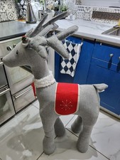 4 Ft High Grey&Red Fabric Reindeer Christmas Decoration