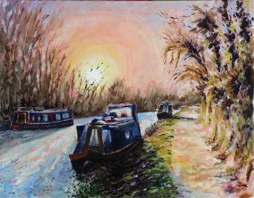 Canal narrow boats sunrise