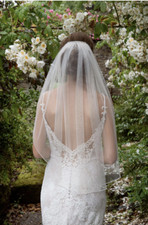 Joyce Jackson Single Tier Swarovski Diamanté Crystal Trim & Comb Veil ~ Ivory 