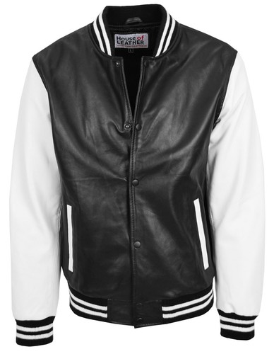 Mens real leather varsity - leather,
