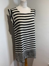 Reiss silk striped shift dress 12 VGC pattern smart sheath black ivory lined