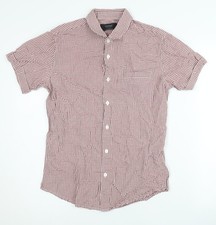 Topman Mens Red Check Cotton Slim Fit Short Sleeve Shirt S