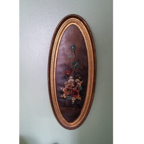Oval gold framed floral - oval, print