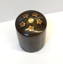 Unusual antique horn gold & silver inlaid thimble holder / thimble case