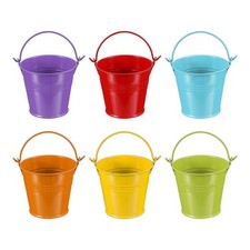 6 Pcs 2.7"x2.3" Small Metal Buckets with Handle Mini Galvanized Bucket 6 Color
