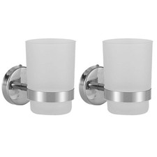 2pcs Toothbrush Holder Wall Mounted Tumbler Bathroom Accessory Stainless Steels