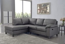 Dark Grey High Grade Genuine Leather Corner Sofa LH Facing + USB  BOSTON