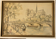 VINTAGE FRAMED & GLAZED TAPESTRY DEPICTION OF NOTRE DAME 25x36 cms  (APB)1