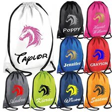 Personalised Horse Drawstring Riding Bag Girls Equestrian Grooming Boots Kit