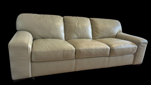 Beige leather sofa couch - sofa,