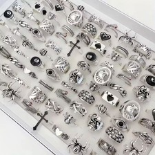 20/pcs Unisex Rings Joblot Wholesale Streetwear Fashion Rings Gothic Emo Bundle 